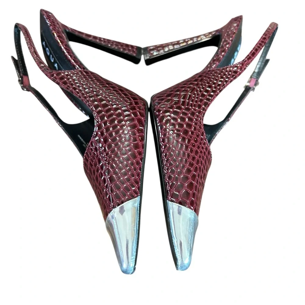 AQUA Bevv Leather Croc Embossed Slingback Pointed Toe Pumps in Wine NEW 9.5
